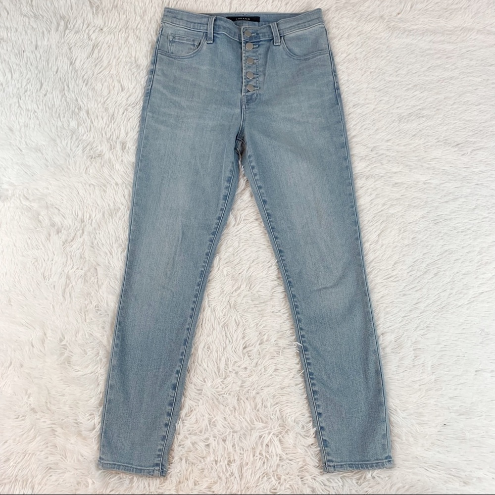 J Brand high rise button fly skinny jeans in light wash women size 28‎